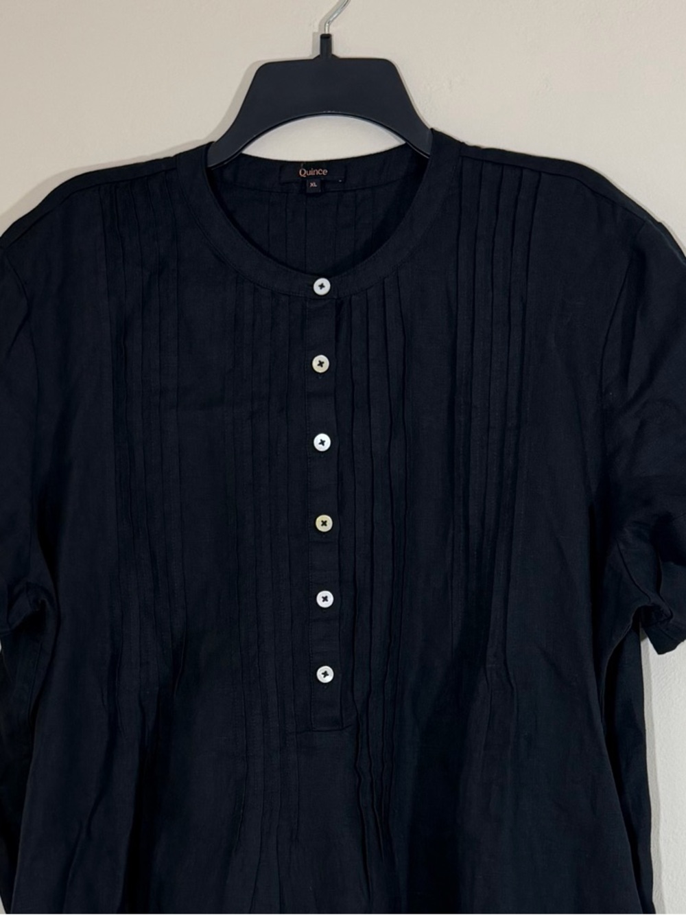 Quince 100% European Linen Swing Dress Womens XL Black Short Sleeve Pockets - Picture 5 of 12